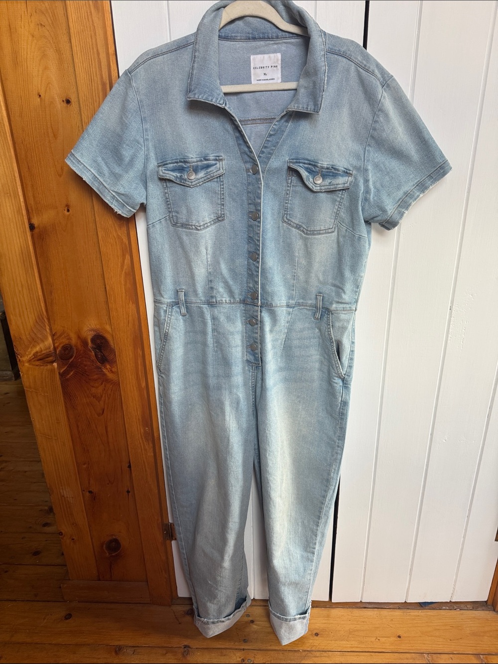 Celebrity Pink Light Wash Denim Jumpsuit